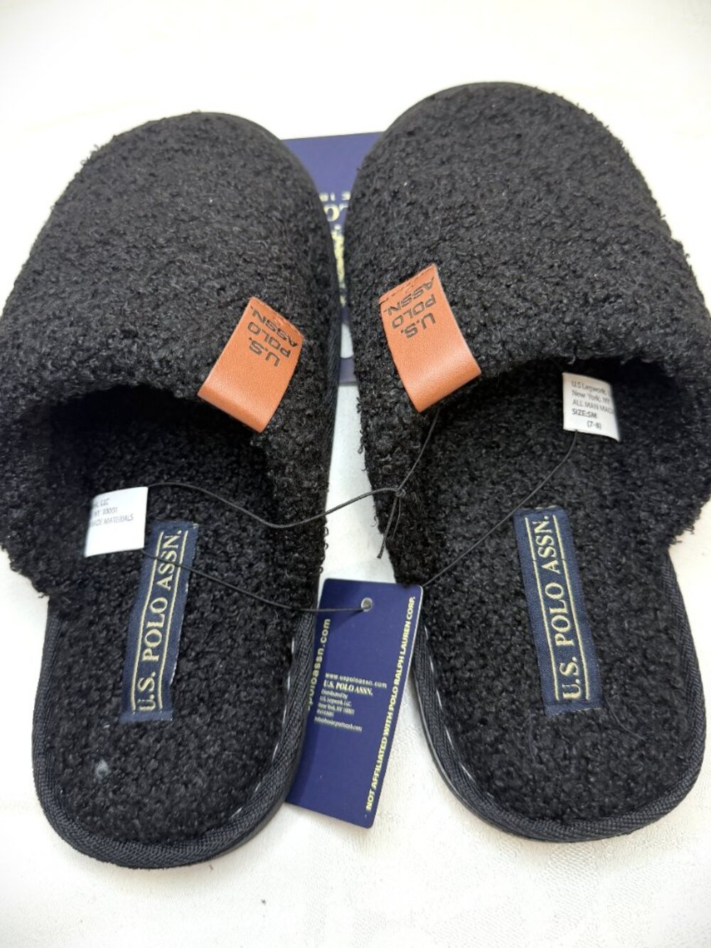 US Polo Assn Black Faux Fur Slippers Men's Medium (7/8) New - Picture 3 of 5